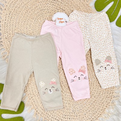  Kit 3 Calças - Oncinhas - Rose, Off White e Areia